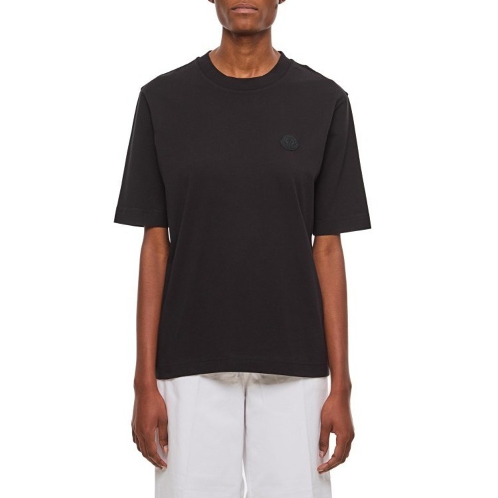 Moncler Crew-Neck T-Shirt With Embossed Logo In Black - NWT